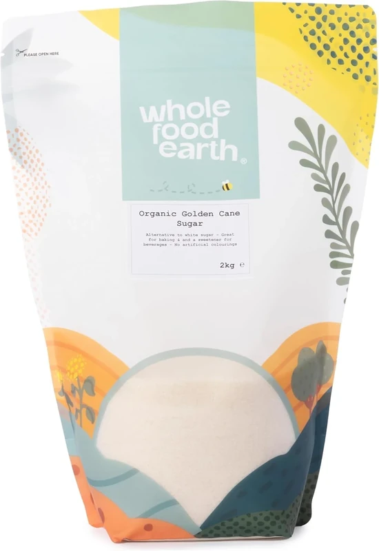 Wholefood Earth Organic Golden Cane Sugar 2kg Raw | Unrefined | Vegan | GMO Free | Certified Organic