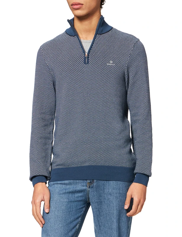 Gant Men's D1. Multicolor Texture Halfzip Jumper, Blue (Insignia Blue 461), Small