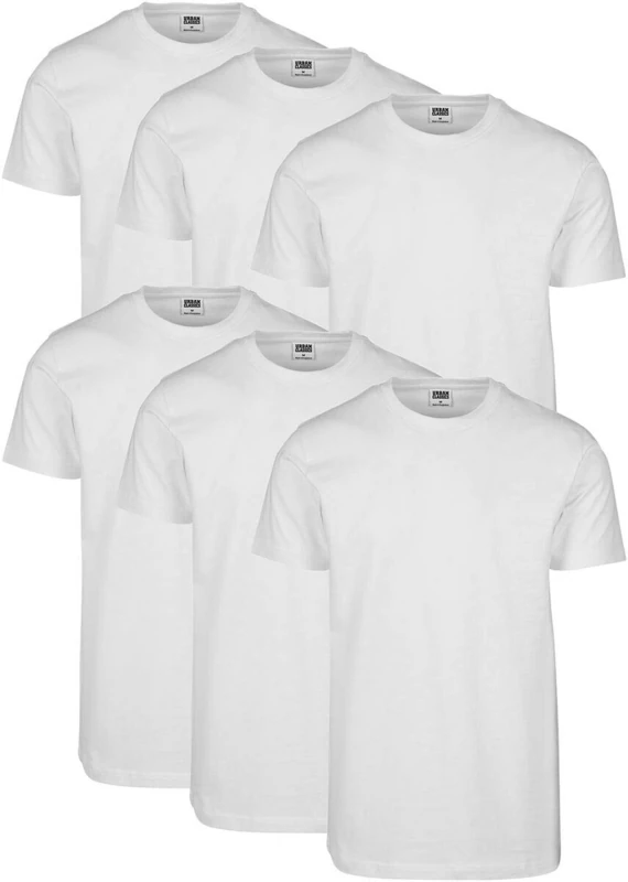URBAN CLASSICS Set of 6 Stretch T-Shirt with Round Neckline, 6 Pack Basic Tee, Short-Sleeve Elastic Men's T-Shirt, Regular Fit, 100% Jersey Cotton, Colour: White, Size: 4X-Large