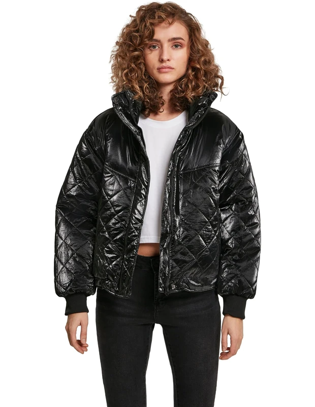 Urban Classics Women's Ladies Vanish Oversized Diamond Quilt Jacket, Black (Black 00007), X-Large