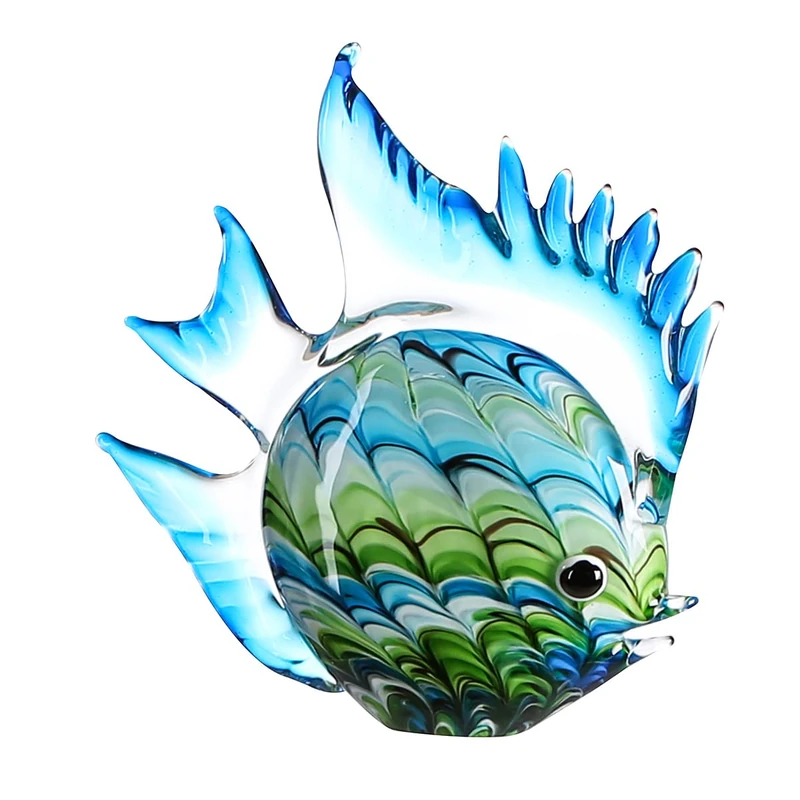 GILDE GLAS art Glass Sculpture Fun Fish Great Play of Colours in Blue/Green Height 30 cm