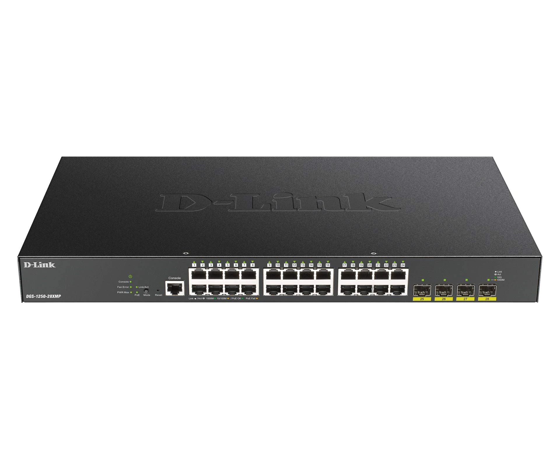 D-link DGS-1250-28XMP - 28-Port Gigabit Smart Managed PoE Switch With 10G Uplinks, 370w PoE Budget, 24 X 10/100/1000base-t PoE, 4 X 10G SFP+ Ports, 128 Gbps Switching Capacity