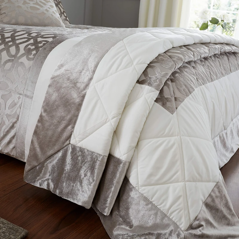 Catherine Lansfield Lattice Cut Velvet Quilted 220x230cm Bedspread Natural