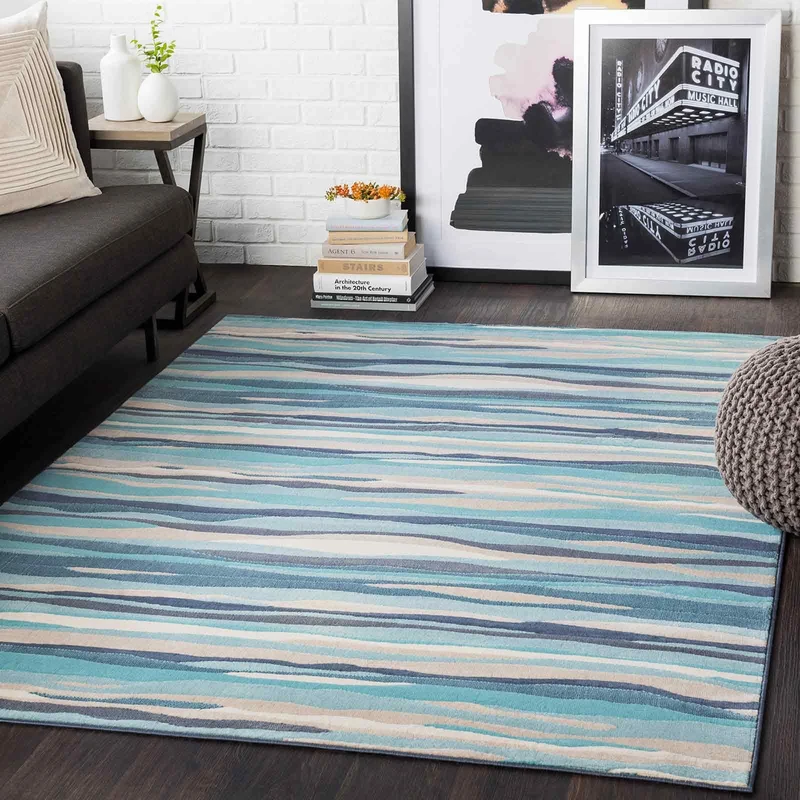 Livabliss Cuenca Abstract Rug - Area Rugs Living Room 160x220 cm, Dining Room, Lounge, Kitchen, Bedroom - Modern Marble Large Rug, Soft Luxurious Easy Care Medium Pile, Aqua, Beige, Taupe, Grey