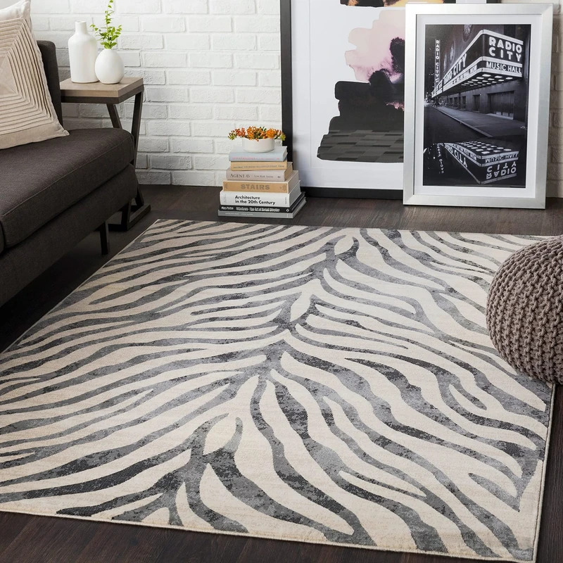 Livabliss Luanda Geometric Rug - Scandi Area Rugs Living Room 120x170 cm, Dining, Kitchen - Neutral, Abstract Patterned Rugs, Boho Style, Easy Care Pile - Large Rug, Grey, Black and Beige