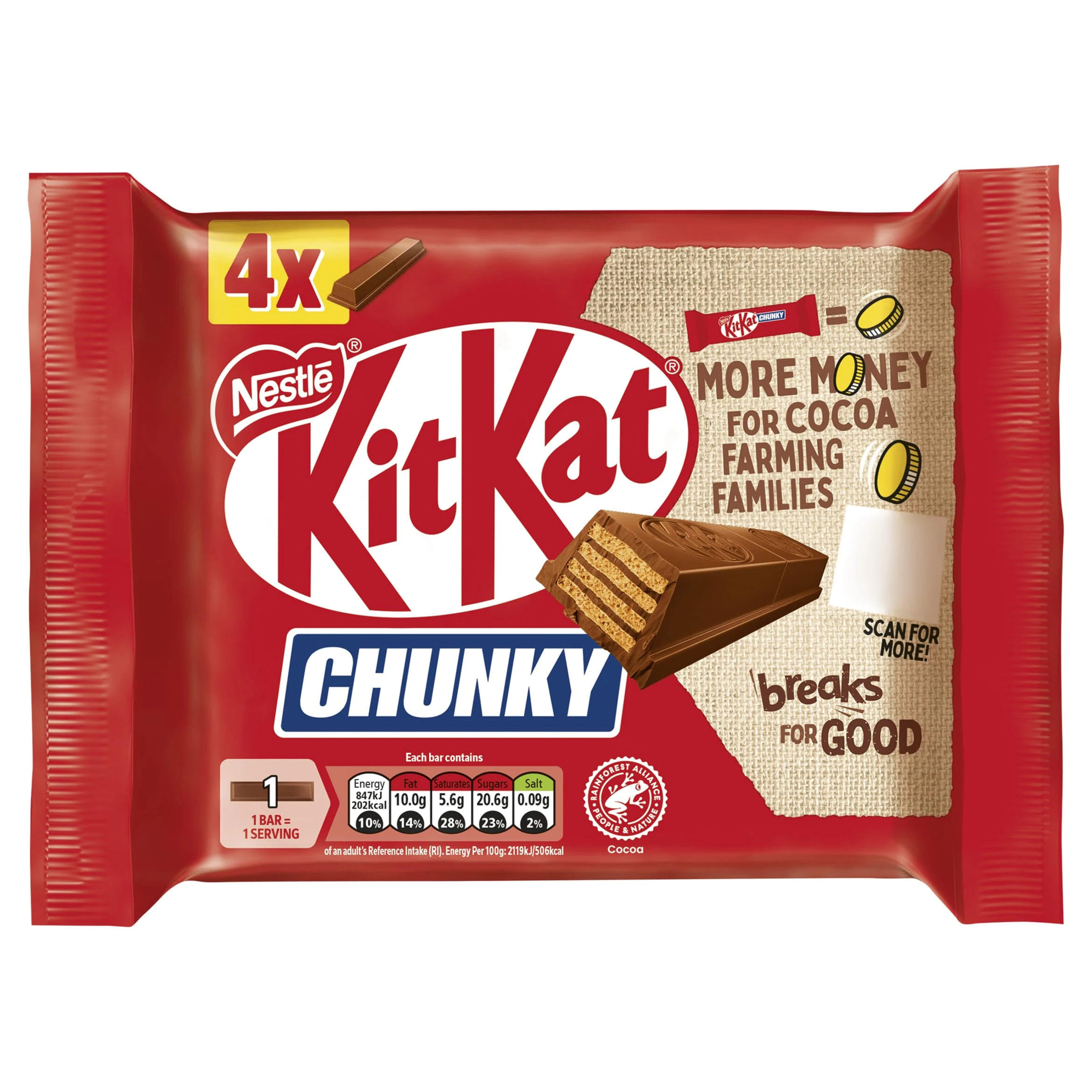 KitKat Chunky Milk Chocolate Bar Multipack, 4 x 40 g