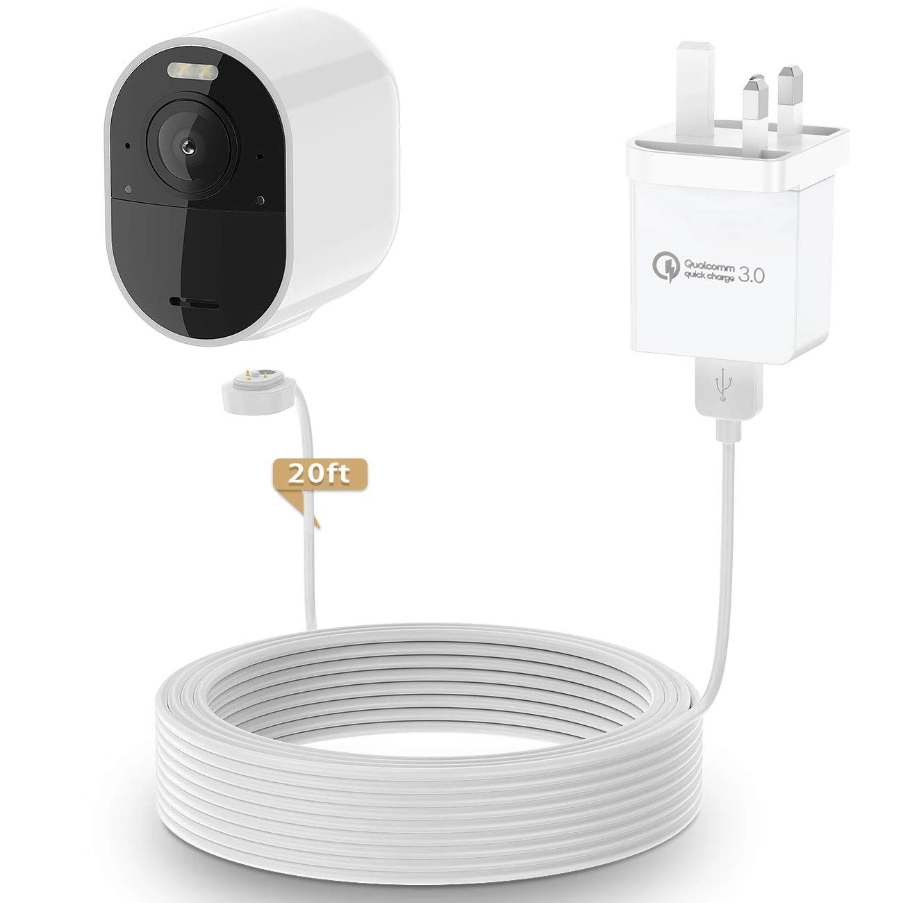 HOLACA Power Adapter/Battery Charger for Arlo Ultra Ultra 2 Arlo Pro 3 Pro 4 Pro 5 with 20ft/6m Magnetic Charging Cable (Not suitable for Arlo Pro 3 Outdoor Floodlight Camera)