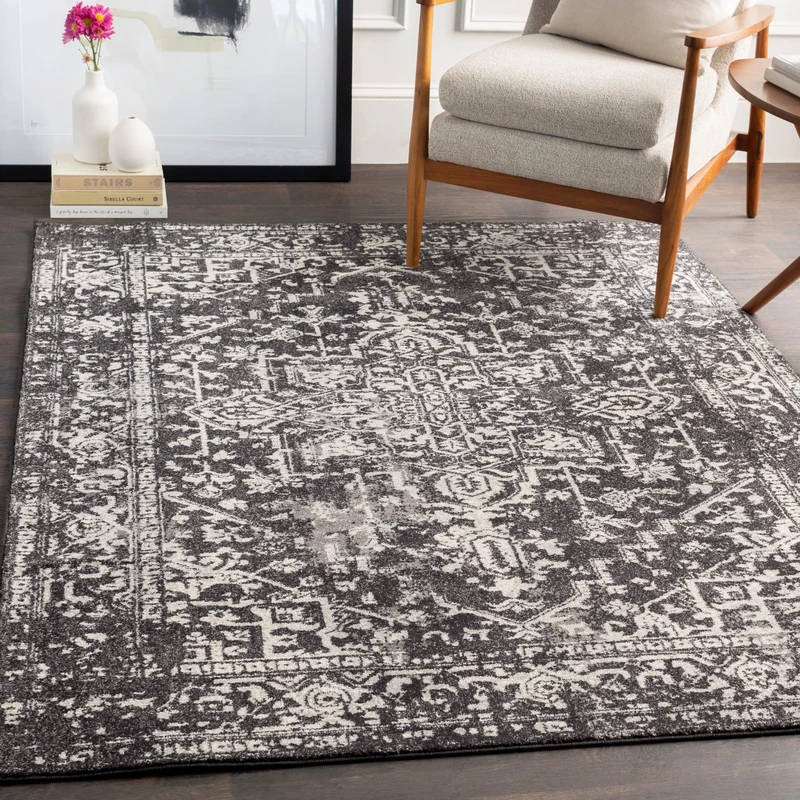 Livabliss Juliette Syracusa Vintage - Area s for Living Room 120x170 cm, Bedroom - Scandi Neutral, Traditional Patterned Boho Style, Natural Easy Care Pile - Large, Black, Grey and Ivory