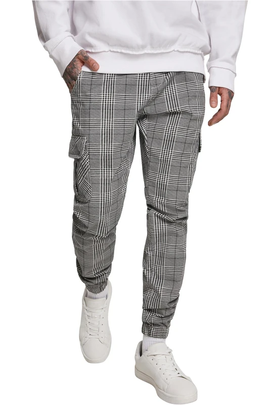 Urban Classics Men's AOP Glencheck Cargo Jog Pants Trouser, Multicolour (White/Black 01248), 22 (Size: Small)