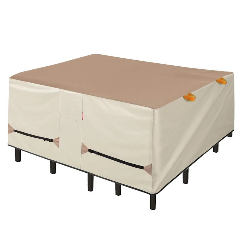 Porch Shield Patio Table Cover - Waterproof Outdoor Dining Table and Chairs Furniture Set Cover Square - 84 x 84 inch, Light Tan & Khaki