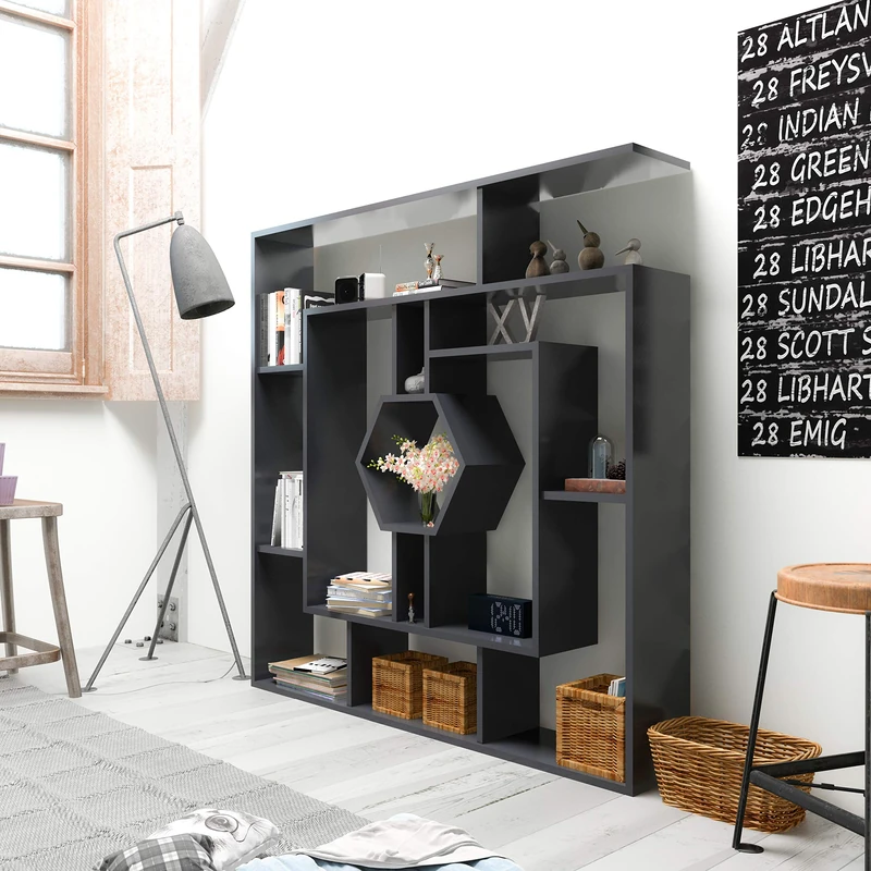 DECOROTIKA 53" Labirina Geometric Bookcase for Home & Office (Black) - Image 1