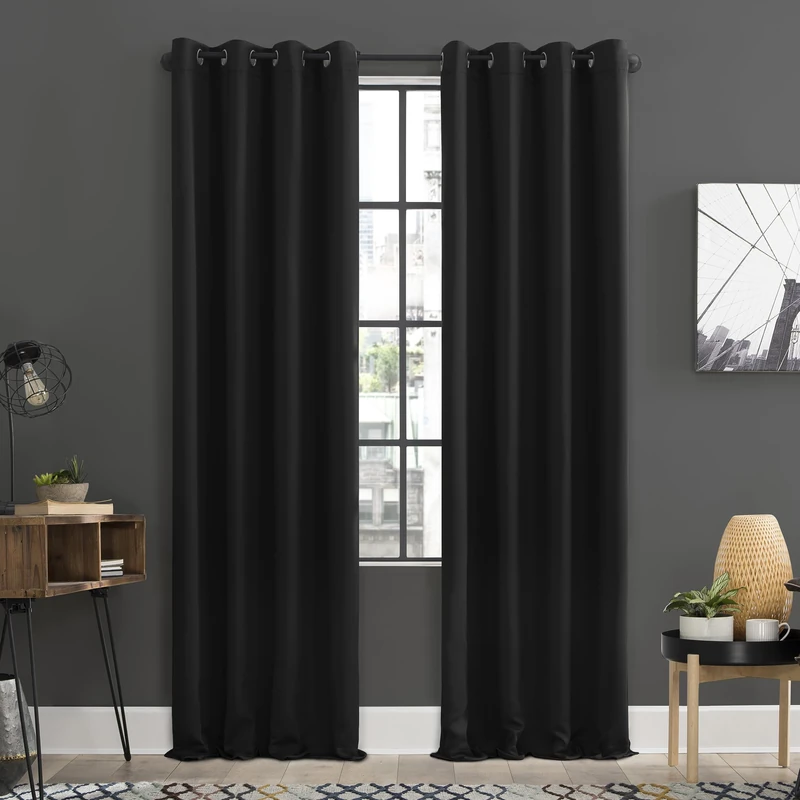 Sun Zero Soho 2-pack Energy Efficient Blackout Grommet Curtain Panel Pair, 54" x 63", Black