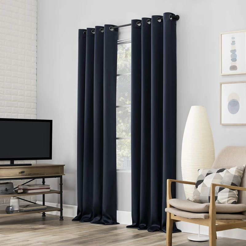 Sun Zero Nordic 2-pack Theater Grade Extreme 100% Blackout Grommet Curtain Panel Pair, 52" x 63", Navy Blue
