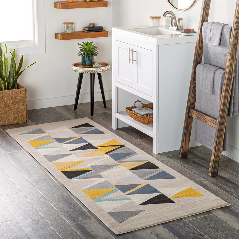 Livabliss Marietta Geometric Rug - Scandi Runner Rugs Living Room 80x220 cm, Hallway, Kitchen - Neutral, Patterned Carpet Runners, Boho Style, Easy Care - Large Rug, Brown, Beige, Yellow, Blue