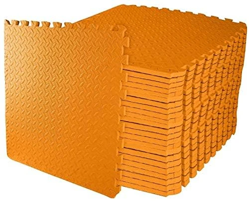 ComFy Mat Gym Flooring Mat, Foam Exercise Mats, Interlocking Puzzle EVA Floor Tiles, Non slip Rubber Cushion For Home Workout, Bonus Adhesives,24"X24"(60x60cm) Orange 20 TILES (80 Square Feet)