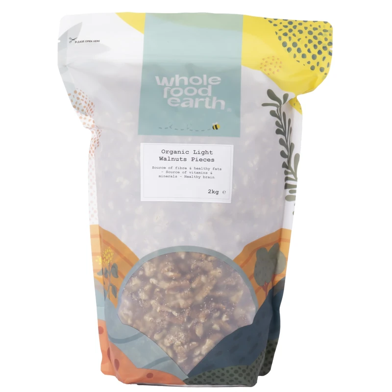 Wholefood Earth Organic Large Walnuts Pieces 2kg Raw | Vegan | GMO Free | High Fibre | High Protein | Certified Organic