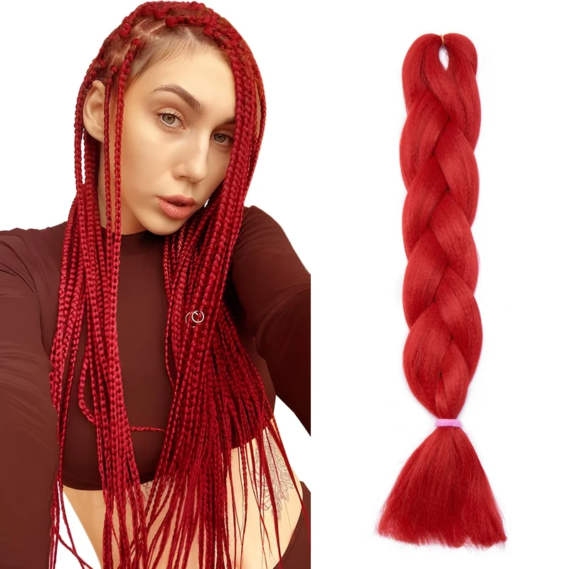 Ombre 4 Tones Braiding Hair Extensions Jumbo Braids Hair Extension Jumbo Braiding for Twist Braiding 24",1 Bundles - Red