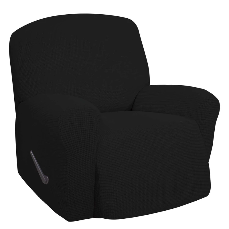 Easy-Going Recliner Stretch Sofa Slipcover Sofa Cover 1 Piece Furniture Protector Couch Soft with Elastic Bottom Kids,Polyester Spandex Jacquard Fabric Small Checks(Oversize Recliner,Black)