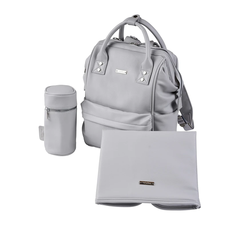 baba bing | Mani Baby Changing Bag Large Backpack with Adjustable Shoulder Straps | Multifunction Baby Bag Backpack with Detachable Changing Mat & Insulated Bottle Holder | Dove Grey Leatherette