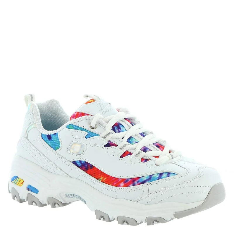 Skechers Women's D'lites Summer Fiesta Trainers, White Leather Multi Mesh White Trim, 6 UK