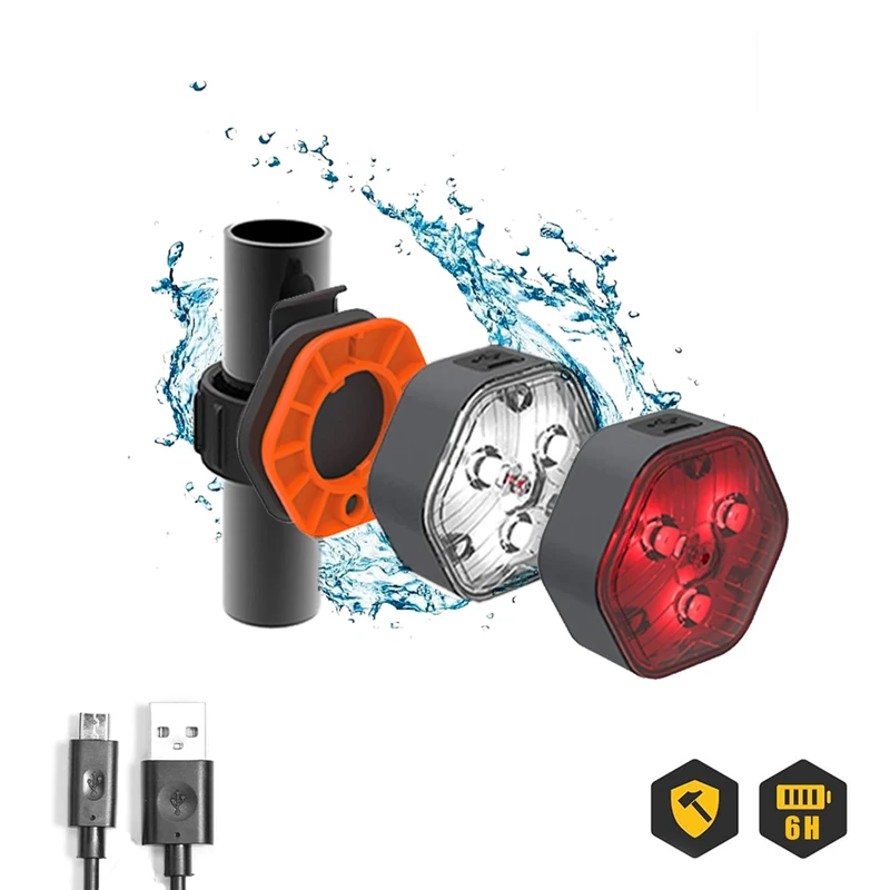 LIGGOO Bicycle LED Front and Rear Lamp Kit - Lightweight Powerful - USB Rechargeable - Waterproof Shock Resistant Bicycle MTB Scooter - White and Red - Image 1
