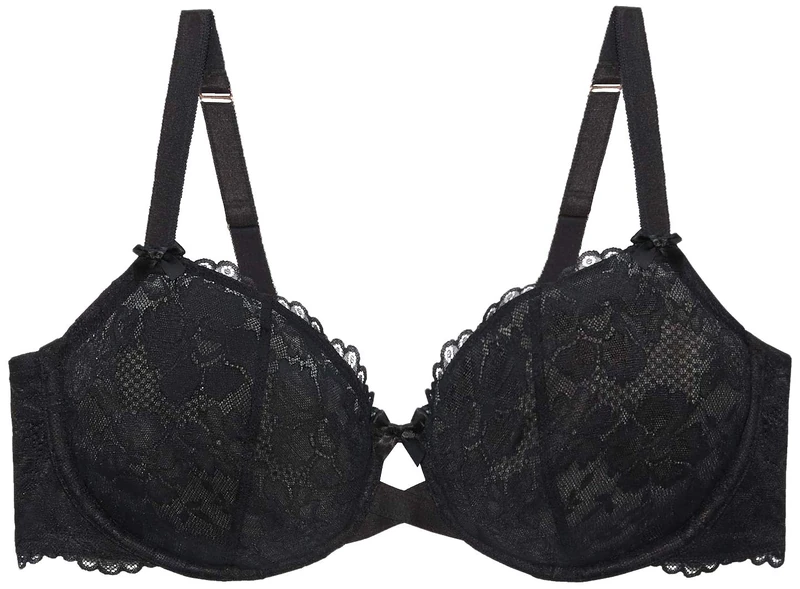 Savage X Fenty Women's Floral Lace Convertible T-Shirt Bra, Black Caviar, 44DD - Image 1