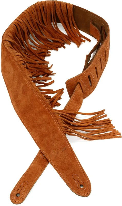 Fender Suede Fringe Guitar Strap, Brown, 2.5" for Guitar and Bass