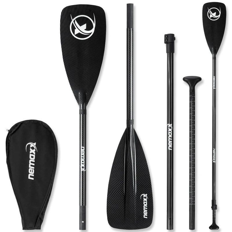NEMAXX Professional 100% carbon speed paddle 3-piece for SUP – extra stable and light 702 g – sink-stop function, adjustable, carbon blade including bag.