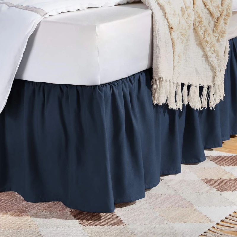 Amazon Basics Ruffled Bed Skirt, 152 x 203 x 41 cm, Navy Blue, Solid
