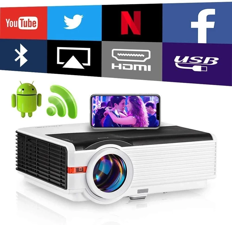 7200 Lumen High Brightness Projector WiFi Bluetooth, HD 1080P Supported HDMI Digital Smart TV Proyector, Compatible with Blu Ray DVD Laptop Computer Playstation Xbox Fire TV Stick Smartphones