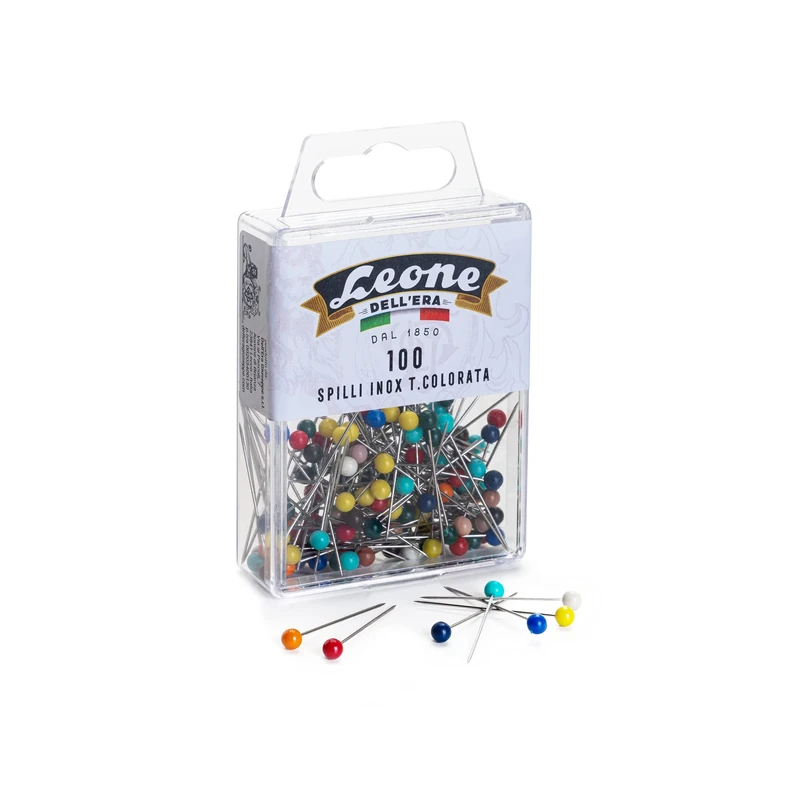 Leone Dell'Era 100 Stainless Steel Pins with Coloured Plastic Head (0.60 x 32) - Leonecolor-Made in Italy, Assorted Colours, mm Unit