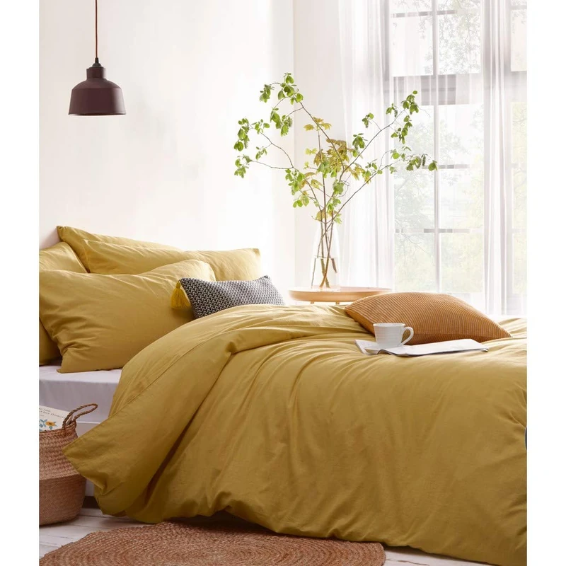 Yard The Linen Stonehouse Double Duvet Cover Set, Cotton, Ochre - Image 1