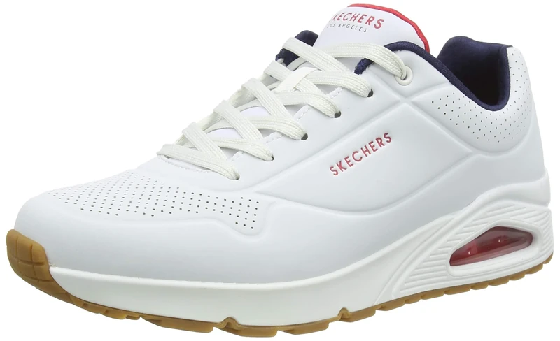 Skechers Men's Uno Stand on Air Sneaker, White Durabuck Navy Red Trim, 6.5 UK