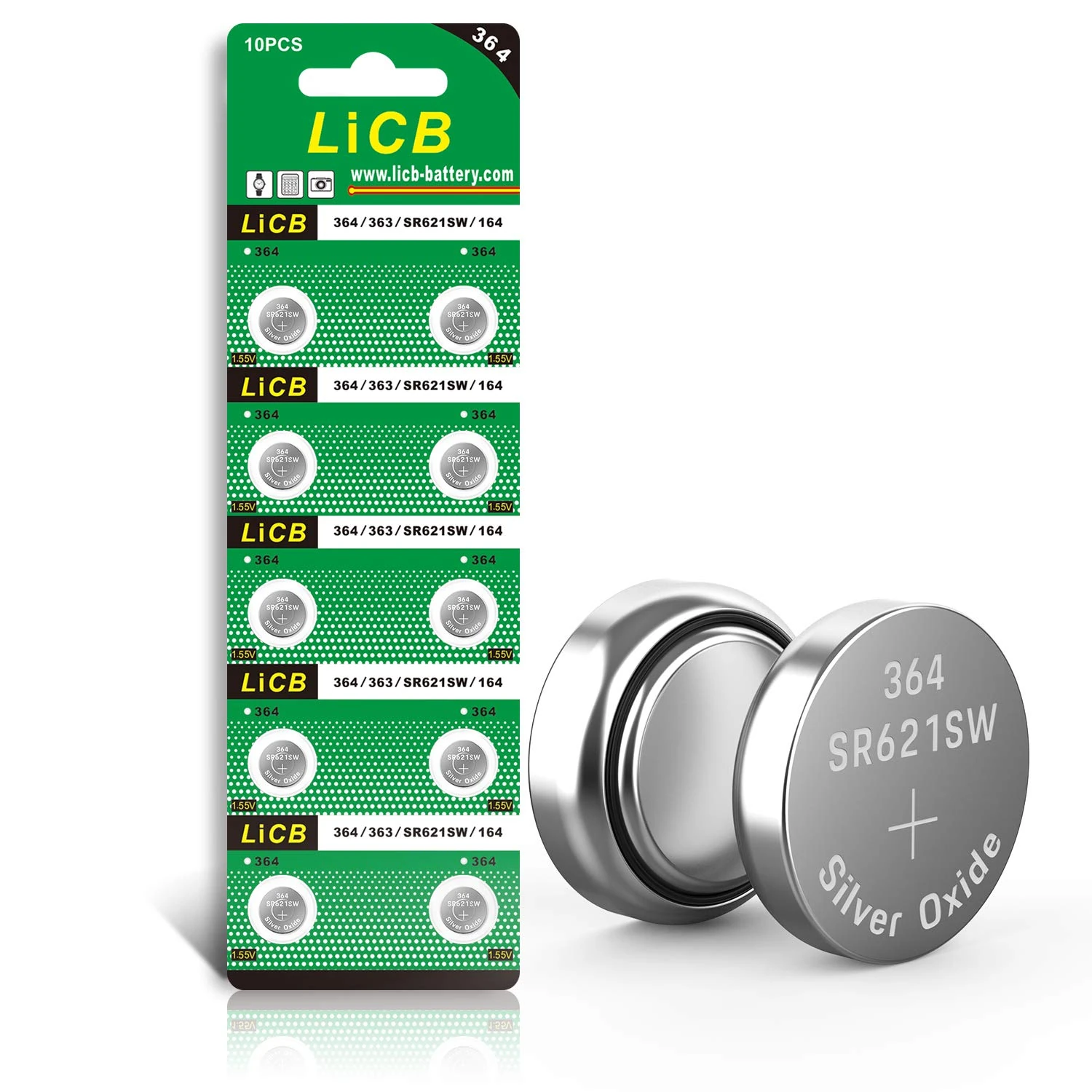 LiCB 10PCS SR621SW AG1 364 363 LR621 1.55V Button Cell Watch Batteries