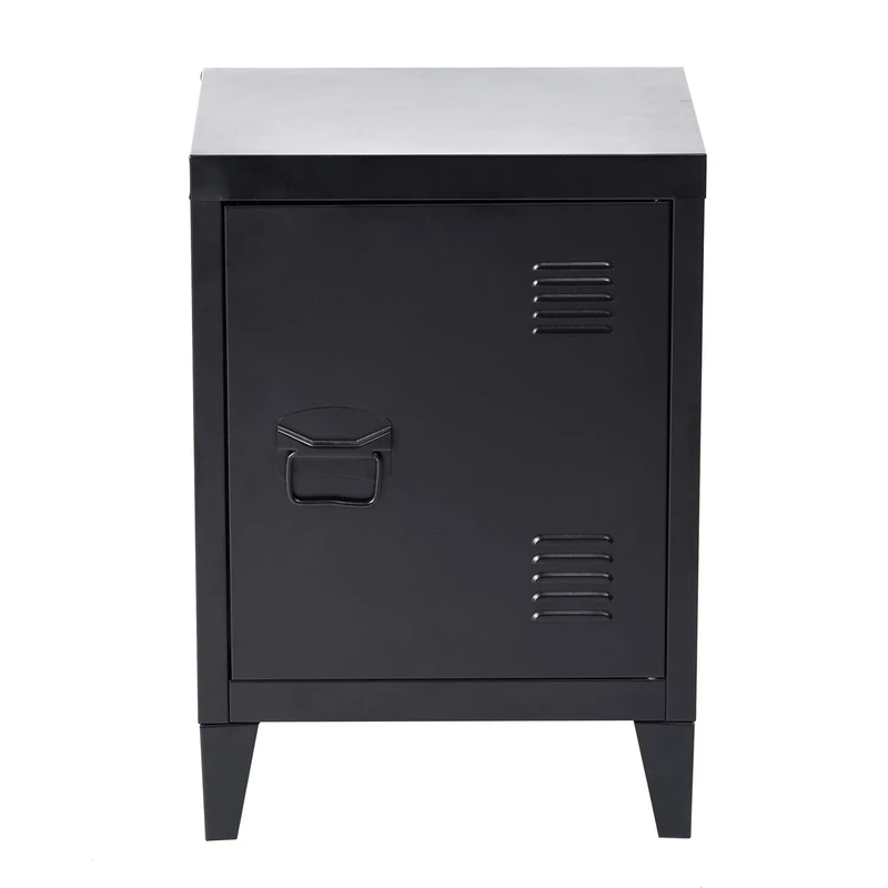 FURNITURE-R France Low Cabinet Metal Indus Vintage, End Table, Mini Bookcase Cabinet, Dimensions 40.5 x 30.5 x 57.5 cm Black