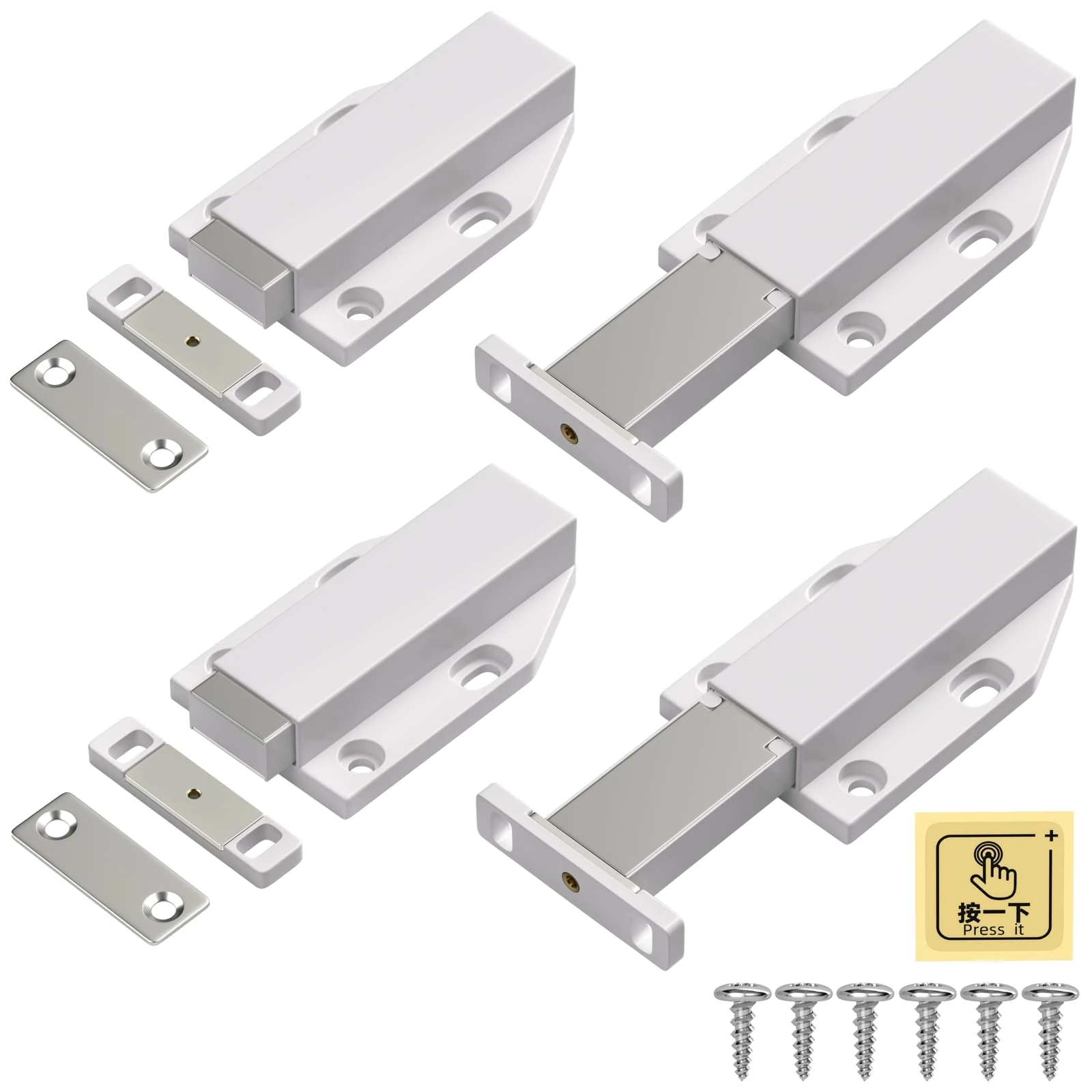 Push to Open Door Catches Jiayi Cabinet Magnetic Push Door Catches Cupboard Push Latch Release Door Magnet Kitchen Drawer Closer Push Opener for RV Door Damper Large Wardrobe Closure (4 Pack, White)
