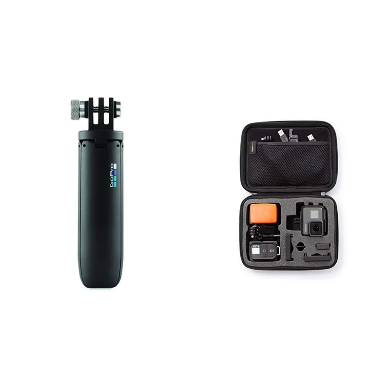 GoPro Shorty Mini Extension Pole with Tripod - Black (Official Accessory) & Amazon Basics Carrying Case - Small