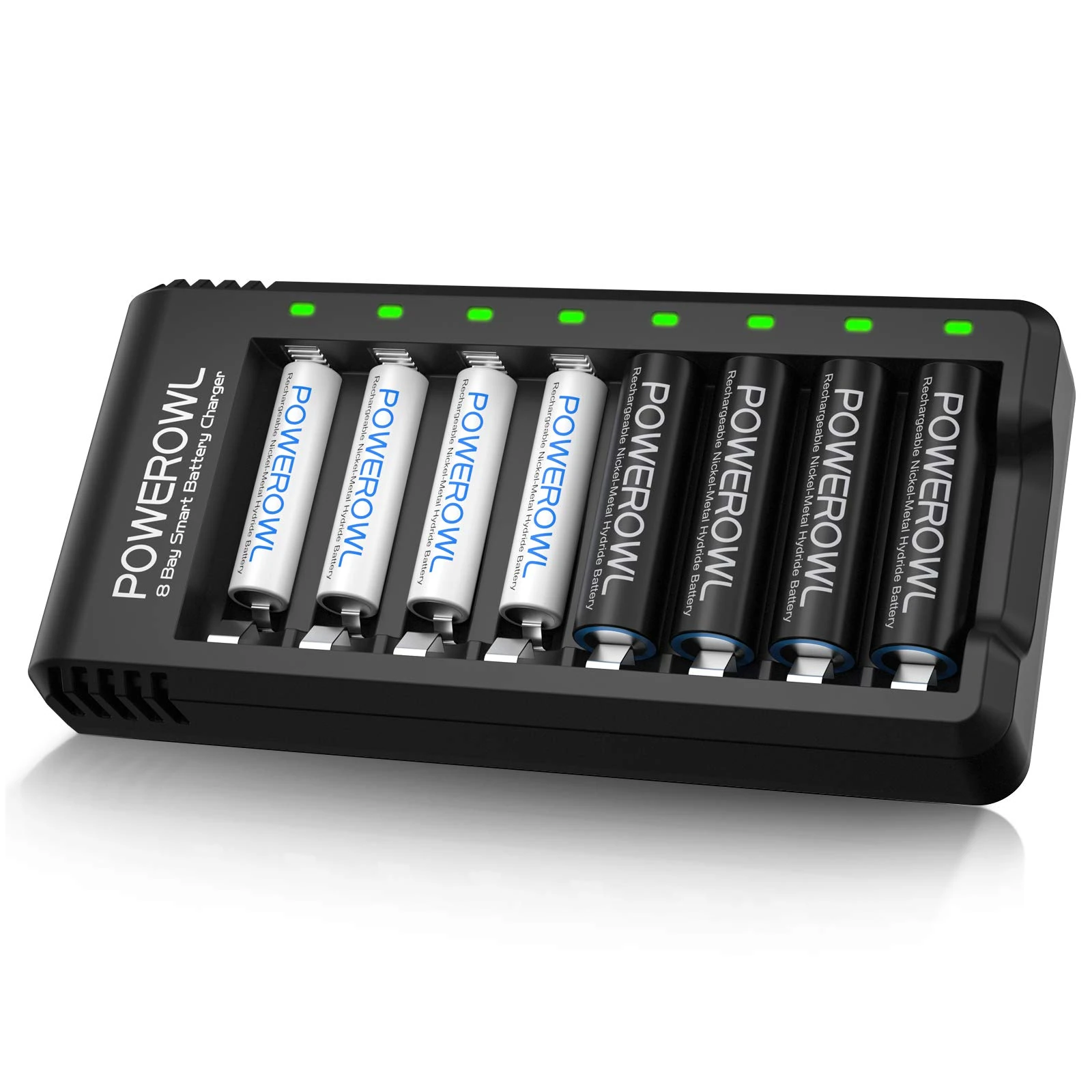 POWEROWL AA & AAA Rechargeable Batteries with Charger, 4 Pcs AA 2800mAh & 4 Pcs AAA 1000mAh Ni-MH Batteries with 8 Slot Charger (USB Fast Charging, Independent Slot)