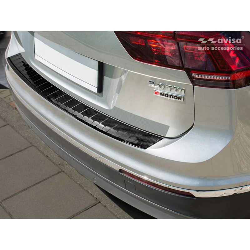 Genuine 3D Carbon Rear Bumper Protector Compatible with Volkswagen Tiguan II & R-Line 2016-2020 & FL 2020 - Includes Allspace 2017-2020 & FL 2020