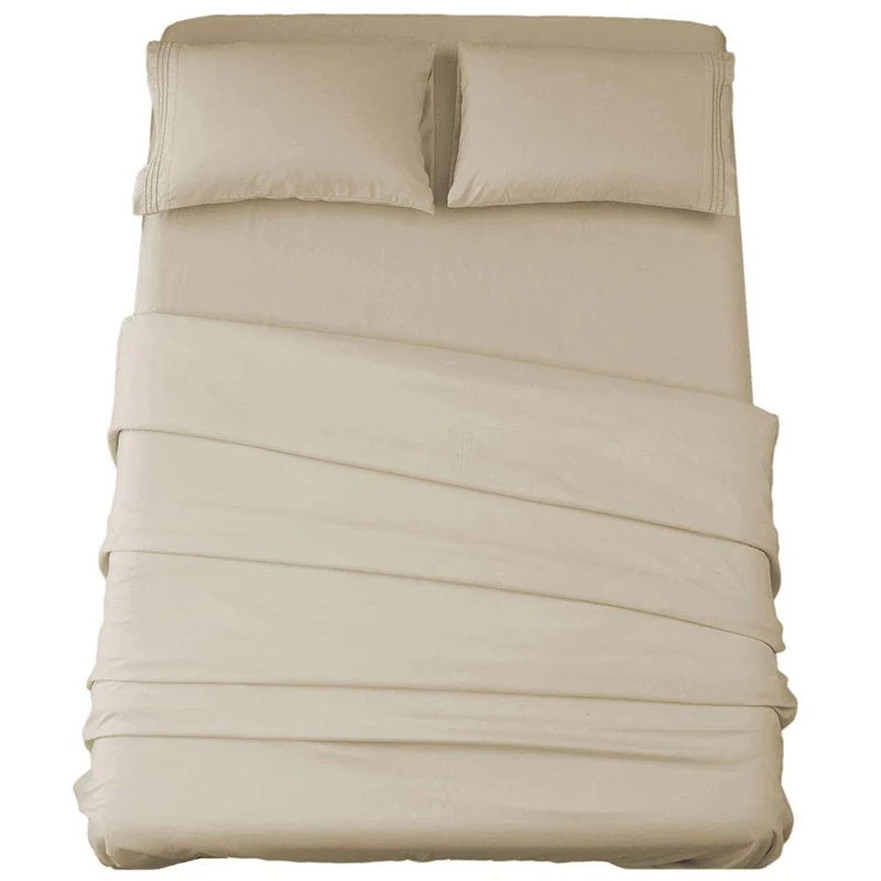 SONORO KATE Bed Sheet Set Super Soft Microfiber 1800 Thread Count Luxury Egyptian Sheets 16-Inch Deep Pocket，Wrinkle and Hypoallergenic-4 Piece (Beige, Queen)