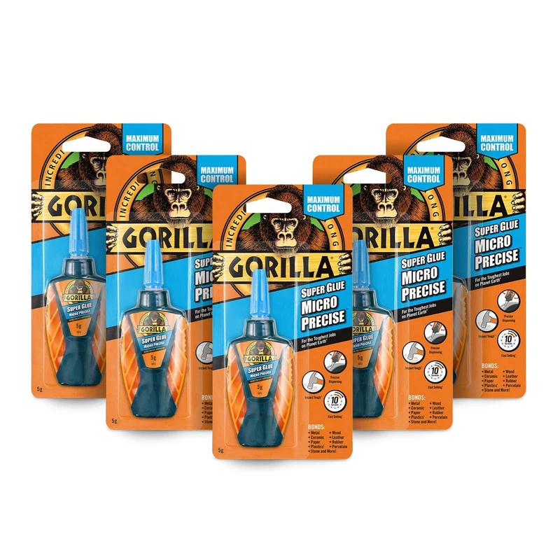 Gorilla Super Glue Micro Precise, 5g (6 Pack) – All Purpose, Fast Setting with Precise Dispensing Tool & Anti-Clog Cap | Ideal for Metal, Ceramics, Leather & More