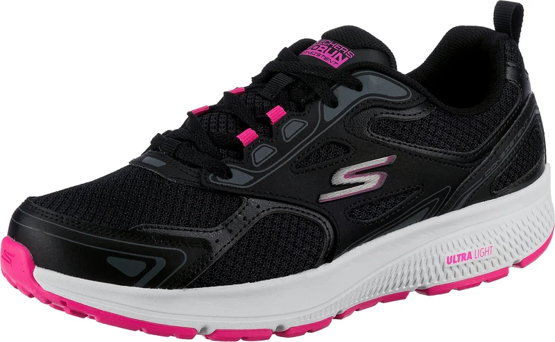 Skechers GO RUN CONSISTENT, Women's Go Run Consistent Slip On Trainers, Black (Black Leather/Synthetic/Pink Trim/Textile Bkpk), 4 UK (37 EU)