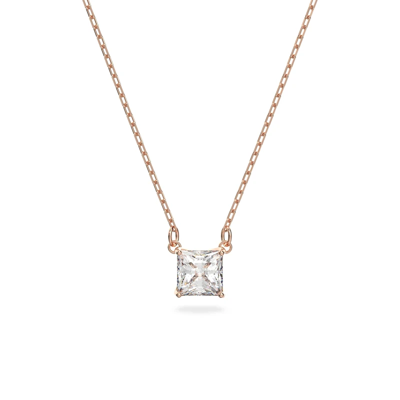 Swarovski Attract necklace, Square, White, Rose gold-tone plated