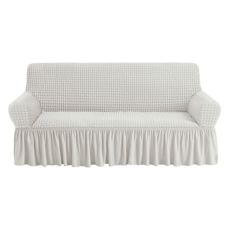 NICEEC Sofa Slipcover Ivory Sofa Cover 1 Piece Easy Fitted Sofa Couch Cover Universal High Stretch Durable Furniture Protector with Skirt Country Style (3 Seater Ivory)