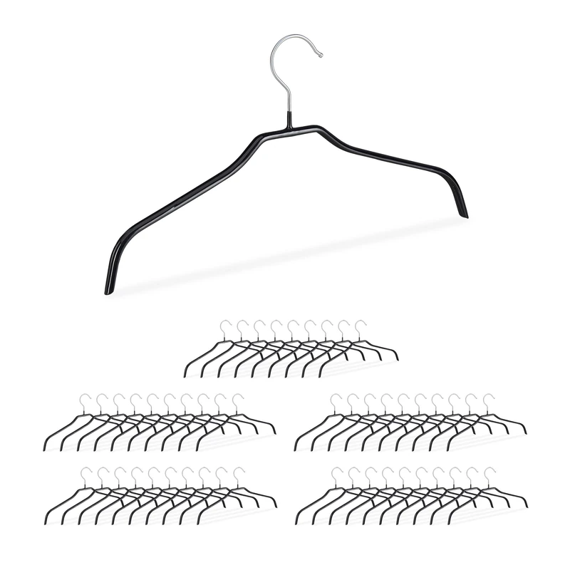 Relaxdays Non-Slip Clothes Hangers, 360° Swivel Hooks, Shirt Holders, Metal, 42 cm, Set of 50, Black