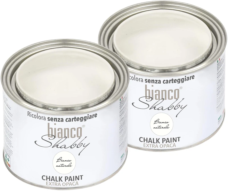 bianco Shabby® Bianco Naturale Water-based chalk paint for all surfaces and perfect for decorative effects - Chalk Paint Extra Matt (2x500 ml)