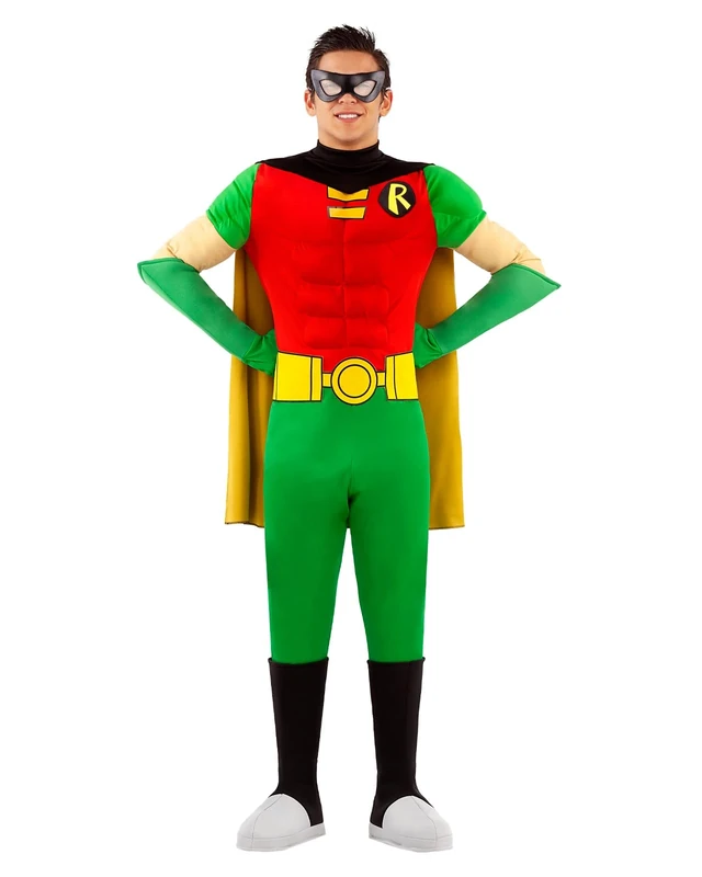 Funidelia Official Robin Costume for Men, Includes Jumpsuit, Boot Covers, Cape, Belt, Gloves and Mask, Superheroes - Outfit for Adults for Parties, Carnival and Halloween - Size XL Green