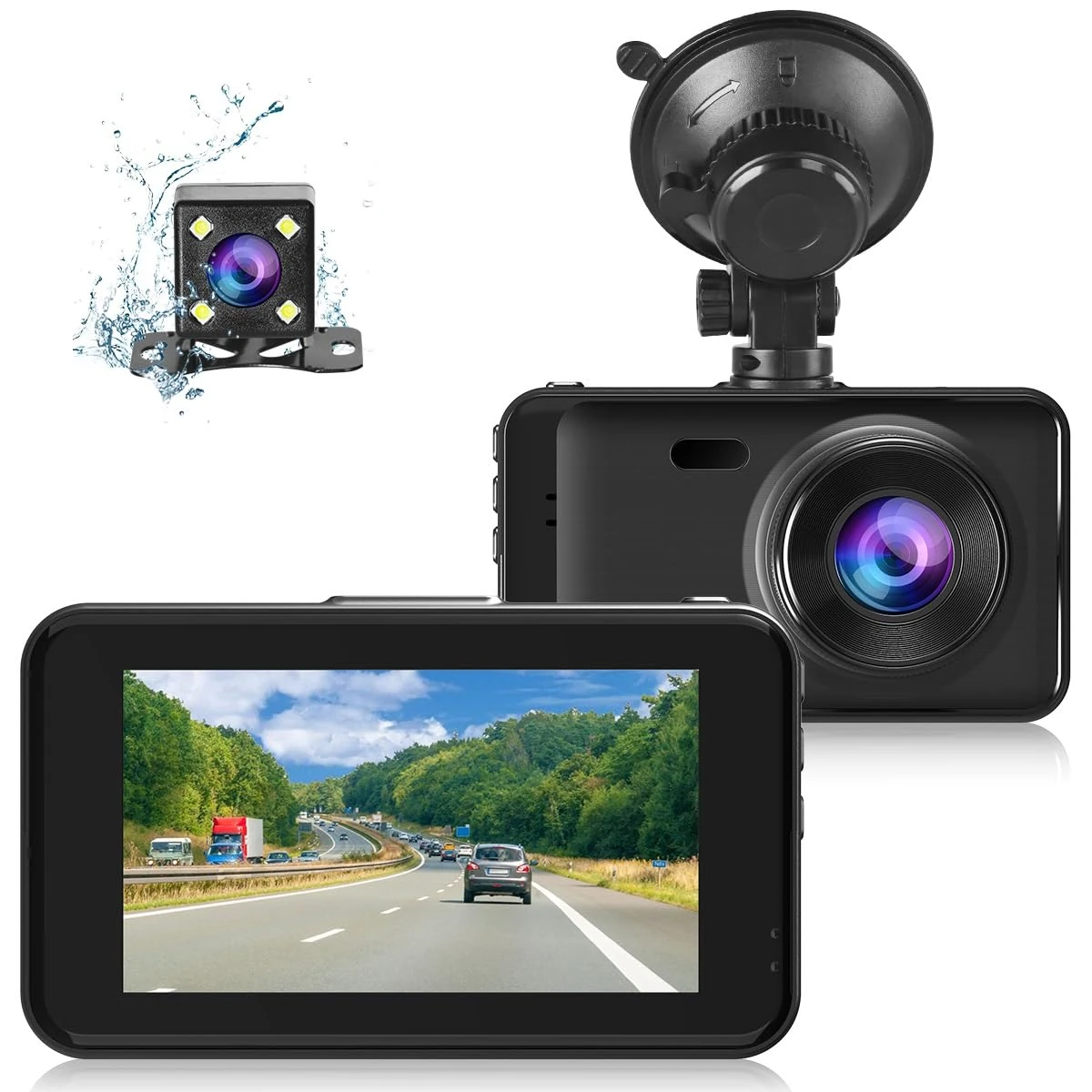 Dash Cam Front and Rear,1080P FHD Dash Cam Front and Rear Camera with Card in Car Camera Dash Cam Night Vision 3" IPS Screen Dashcam 170°Wide Angle DVR Motion Detection Parking Monitor G-Sensor WDR