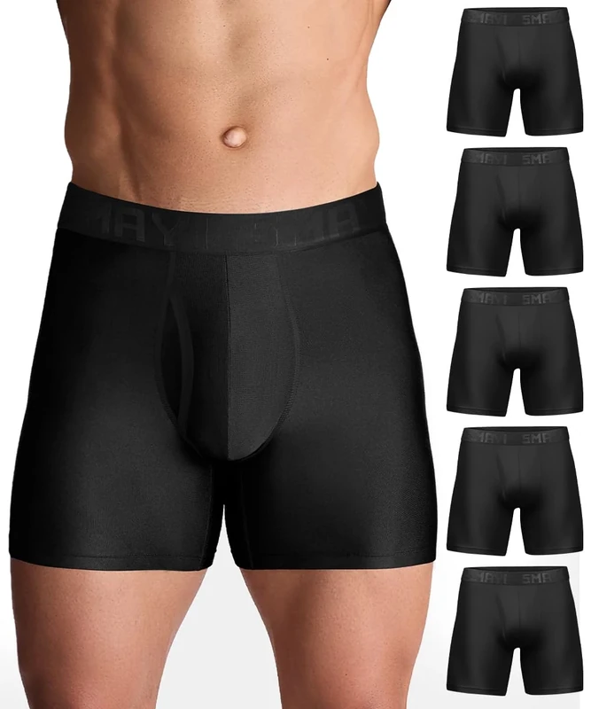 5Mayi Mens Sports Boxers Multipack Mens Boxers Shorts Anti Chafing Underwear Mens Long Leg Boxers 5 Pack Black, Medium