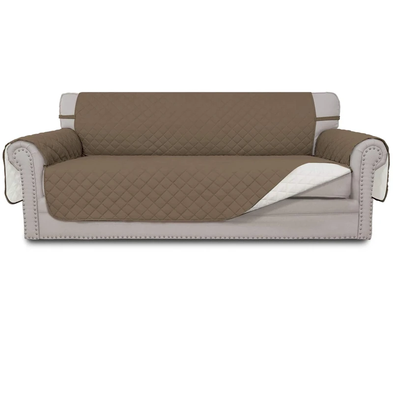Easy-Going Reversible Couch Cover for 3 Cushion Couch Sofa Cover for Dogs Water Resistant Furniture Protector Cover with Foam Sticks Elastic Straps for Pet Cat (Sofa, Camel/Ivory)